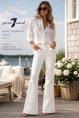 NWT 7 For All Mankind Dojo Tailorless White Wide Leg Flare Jeans Capsule Luxe 27